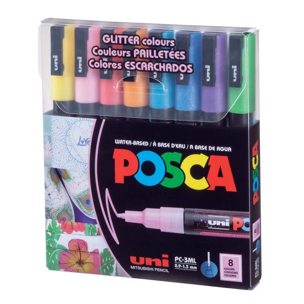 Kietelen Vijandig Schema POSCA Paint Marker Set, 8-Color PC-3M Fine Glitter Set PX292052000 - The  Home Depot