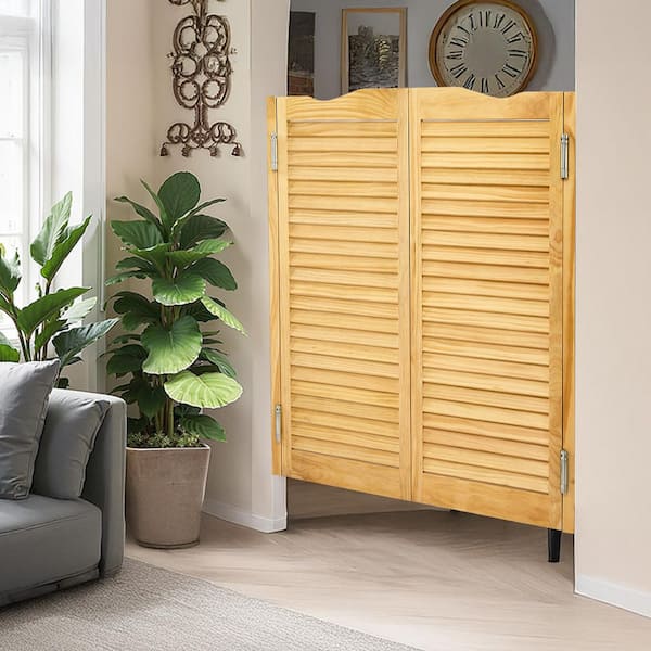 Double Saloon Doors, 1.1 in. x 41.7 in. Arched Top Interior Swinging Cafe Doors Premium Pine Wood Sliding Doors Brown