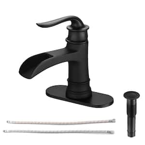 Deck Mount Single Hole Single Lever Handle Bath Vessel Sink Faucet with Drain and Valve Kit in Black
