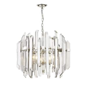 6-Light Polished Nickel Pendant with Clear Crystal Shade