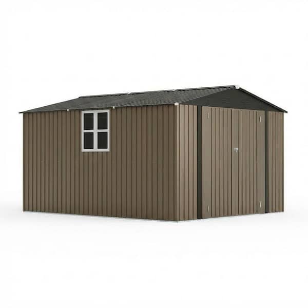 10 ft. W x 12 ft. D Outdoor Metal Storage Shed with Window & Double Door, Brown (120 sq. ft.)