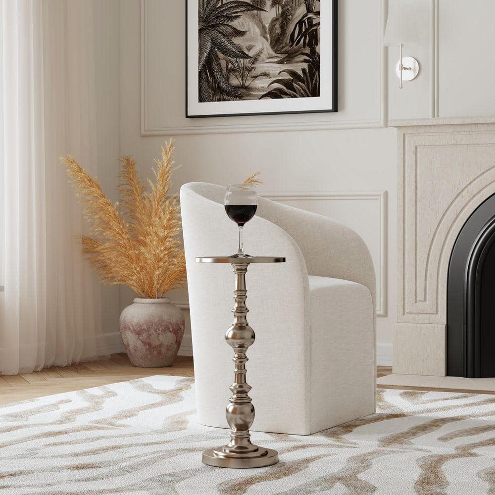 Darien 10 in. W Silver Round Metal Pedestal Accent Table