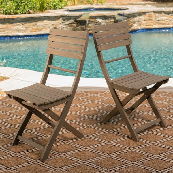 2-PC Brown Weather-Resistant Acacia Wood Outdoor Folding Lawn Chairs with 400LBS Capacity & No Assembly for Patio