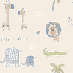 Tiny Tots 2 Collection Blue/Safari Green/Beige Matte Finish Jungle Friends Non-Woven Paper Wallpaper Roll