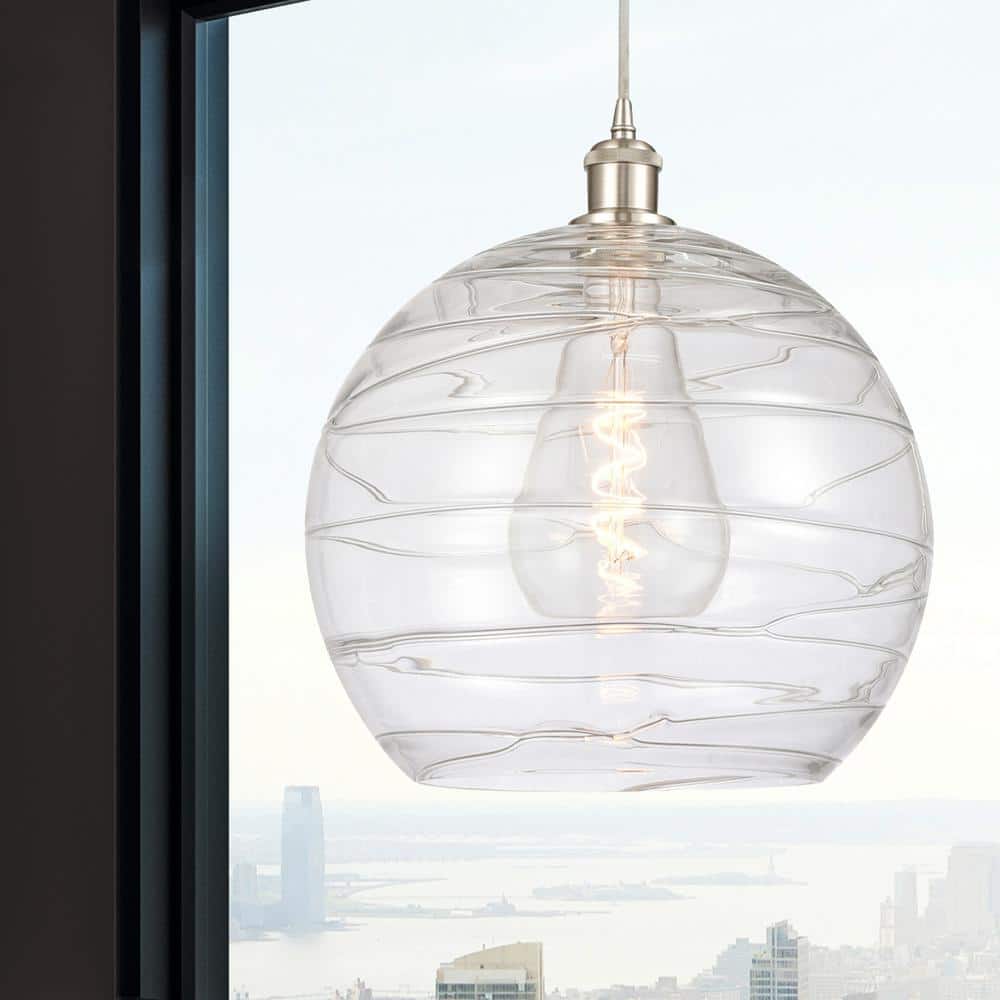 Athens Deco Swirl 16.88" Brushed Satin Nickel Globe Pendant