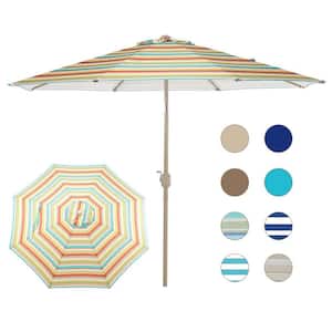 9 ft. Aluminum Market Patio Umbrella with Crank and Tilt in Red Green and Blue Striped