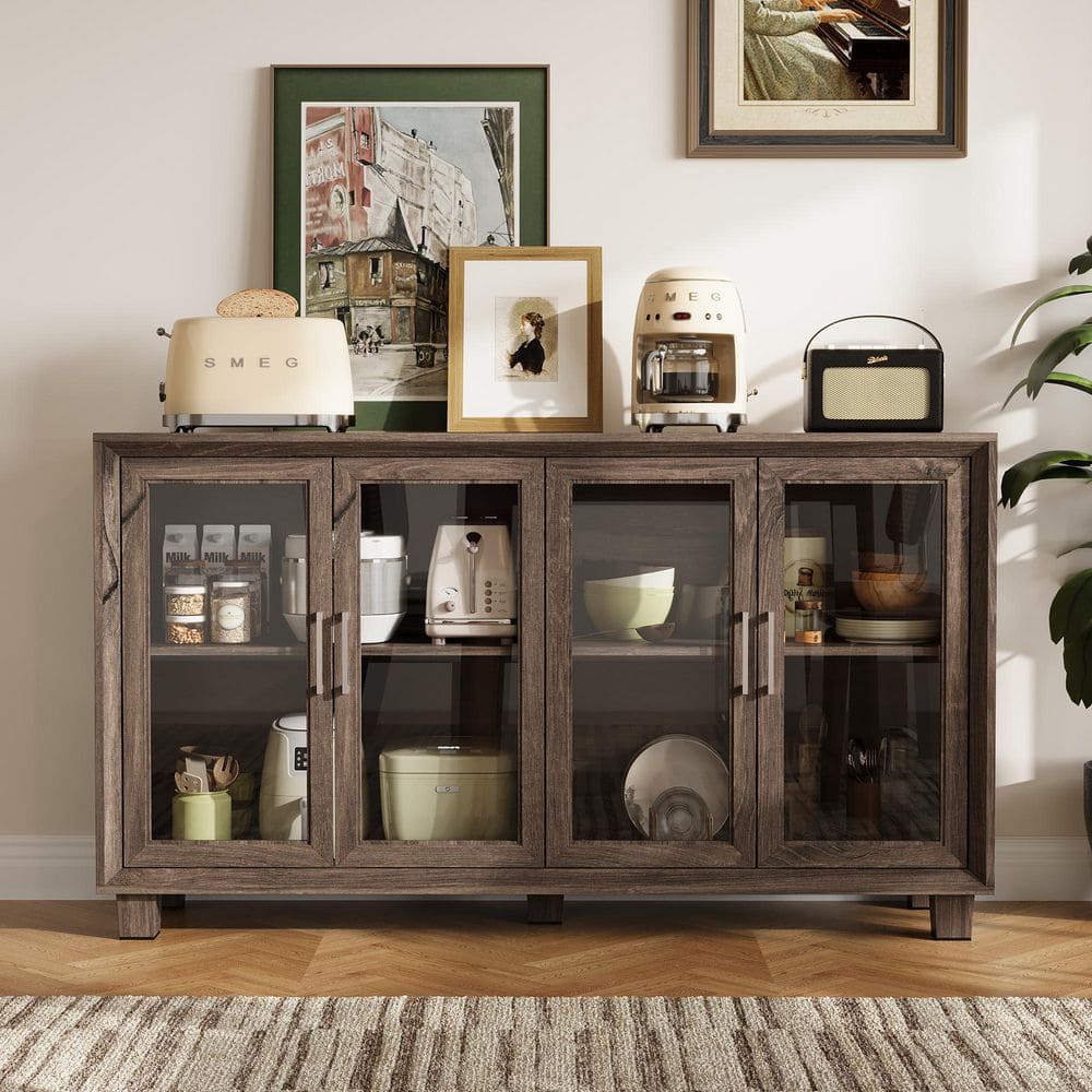 Rustic Brown 34.3 in. Accent Cabinet Office Storage Cabinet with 4 Shelves and Tempered Glass Doors price history on PriceWatchPro