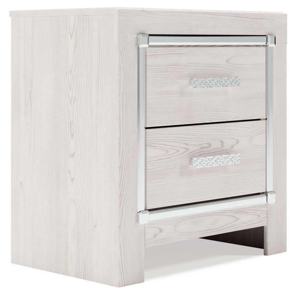 White Transitional 2-Drawer Nightstand with Chrome Accents