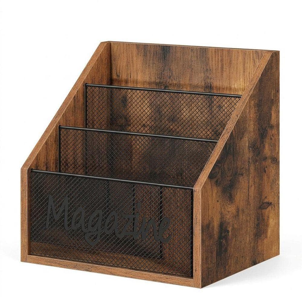 Brown 11 in. x 12 in. Wood Freestanding Magazine Rack LINBQ585