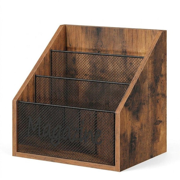 Brown 11 in. x 12 in. Wood Freestanding Magazine Rack LINBQ585
