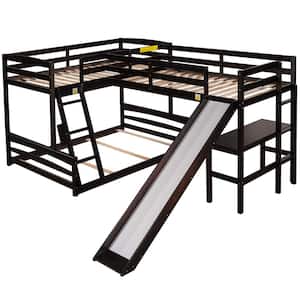 Espresso Twin Over Full Bunk Bed with Twin Size Loft Bed with Desk and Slide