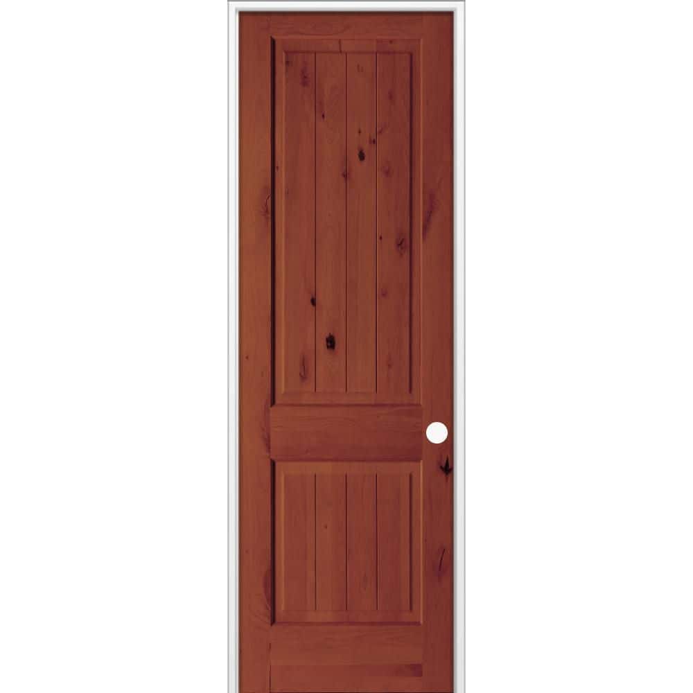 30 in. x 96 in. Knotty Alder 2-Panel V-Groove Solid Wood Left-Hand BEHR Amaretto Stain Single Prehung Interior Door price history on PriceWatchPro