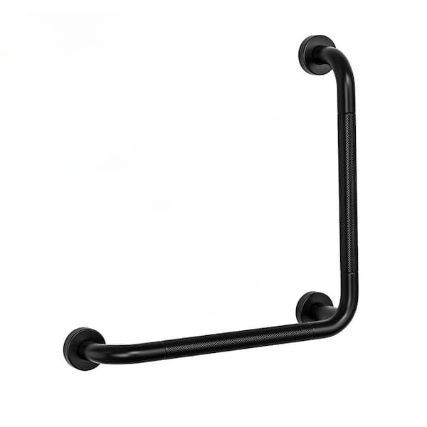Bath L-Shaped Angled Grab Bar 16 x 16 in. Stainless Steel Anti-Slip Knurled Wall Mounted Bathroom Safety Handrail, Black
