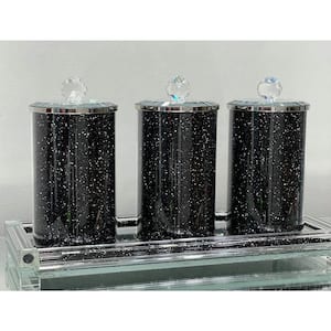 3-Piece Black Kitchen Glass Canisters Set with Tray in Gift Box