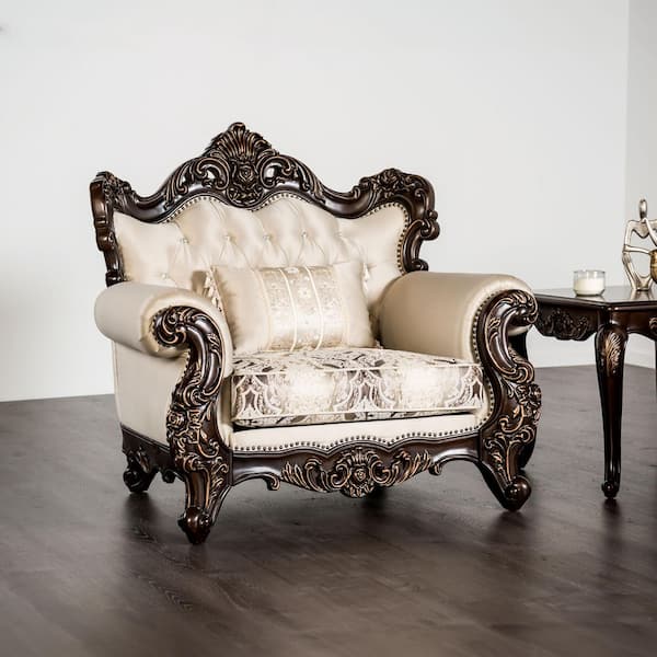 Grady Traditional Beige Fabric Tufted Back Accent Chair