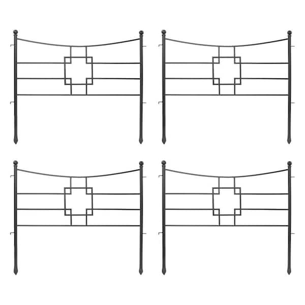 Square‑On‑Squares Fence 36 in. L x 31.5 in. H Graphite Wrought Iron Decorative Garden Fence (Set of 4)