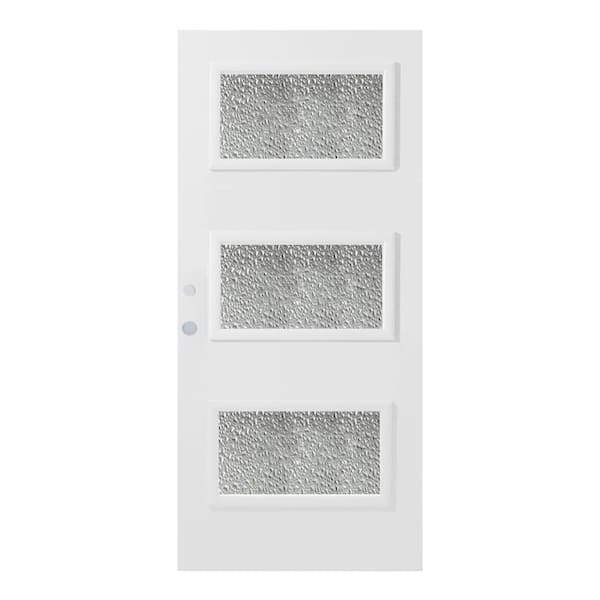 32 in. x 80 in. Dorothy Diamond 3 Lite Painted White Steel Prehung Front Door