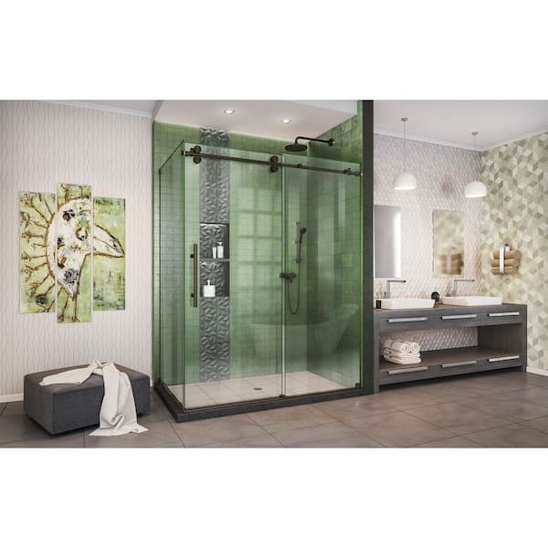 Enigma - XO 56 -3/8 - 60 -3/8 in. W x 76 in. H Fully Frameless Sliding Shower Enclosure in Oil Rubbed Bronze
