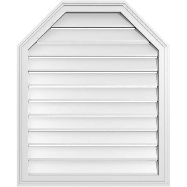Ekena Millwork 28 in. x 34 in. Octagonal Top Surface Mount PVC Gable Vent: Functional with Brickmould Frame
