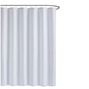 Solid White 70 in. x 72 in. Textured Microfiber Shower Curtain Set with Beaded Rings