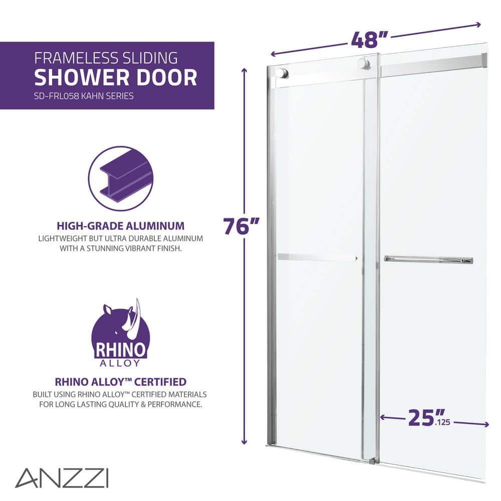 Kahn 48" x 76" Frameless Sliding Shower Door in Polished Chrome