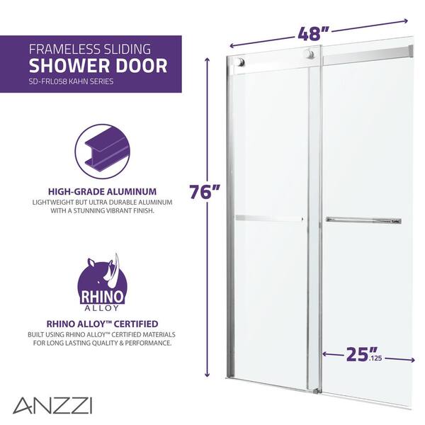 Sfsk8snw516　 ANZZI Kahn Series 48 in. x 76 in. H Sliding Frameless Shower Door
