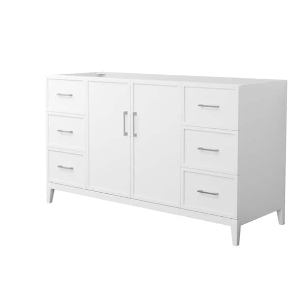 Wyndham Collection Elan 59 in. W x 21.5 in. D x 34.25 in. H Single Bath Vanity Cabinet without Top in White with Brushed Nickel Trim