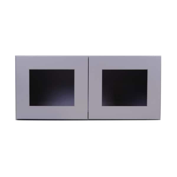 Bremen Cabinetry Bremen 36 in. W x 12 in. D x 12 in. H Gray Plywood Assembled Wall Top Glass-Door Kitchen Cabinet with Soft-Close