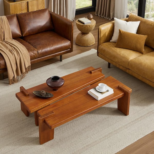 Art Leon Chic 49.6 in. Teak Color Rectangle Solid Wood Coffee