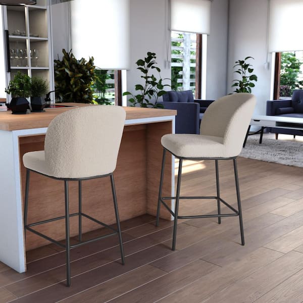 Addison 37 in. White Luxury Boucle Metal Frame Counter Height Bar Stools (Set of 2)