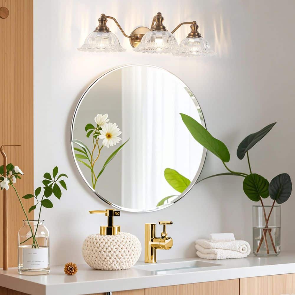 24 in. 3-Light Gold Bathroom Vanity Light, Bathroom Vanity Lighting with Clear Embossed Glass Shades for Bathroom Mirror price history on PriceWatchPro