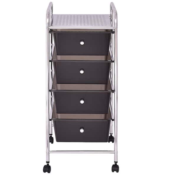 Costway 12.6 in. W x 30 in. H Black Pull-Out Plastic 4-Drawer Rolling Storage Cart