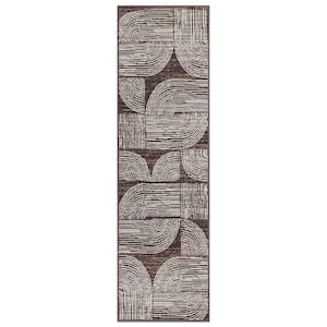 Milan Brown 2 ft. x 7 ft.  Contemporary Bohemian Arch Runner Rug