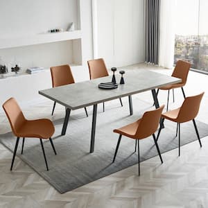 78.7 in. Rectangle Mid-Century Extendable Kitchen Table for Dining Room with 4 Steel Legs and 6 Brown PU Chairs