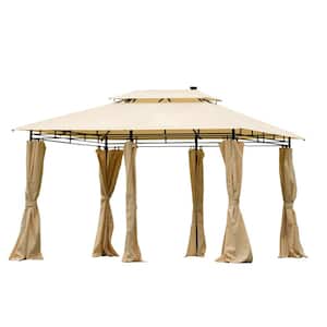 Patio 11.4 ft. x 8.5 ft. Beige Garden Canopy Gazebo with Removable Curtains