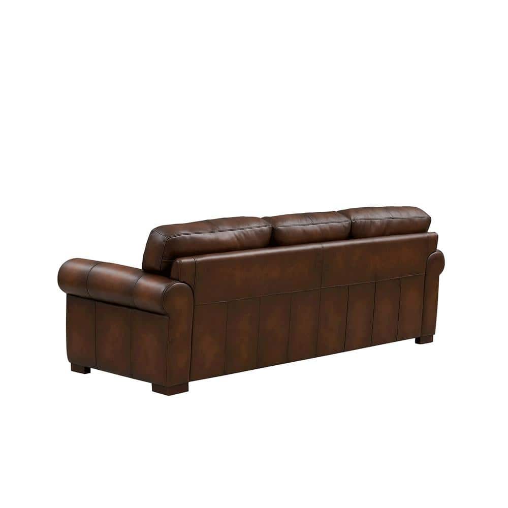 95'' Caramel Brown Leather Sofa with Solid Wood Frame