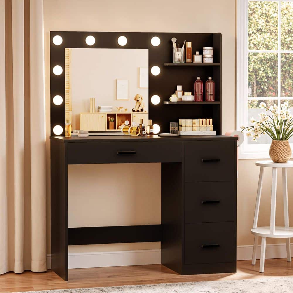 White Makeup Vanity Desk with Mirrors and Power Outlet, Dressing Table with 4 Drawers, 3 Lighting Modes for Bedroom