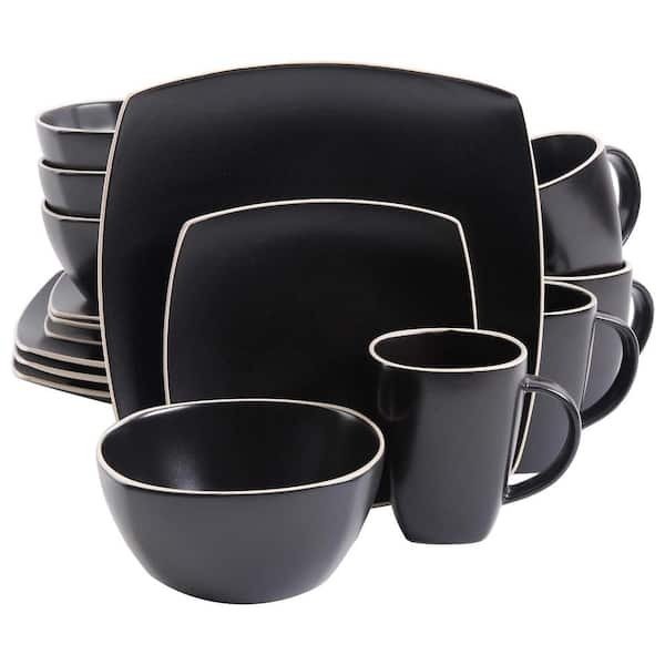 Gibson Soho Lounge 16-Piece Matte Black Soft Square Stoneware ...