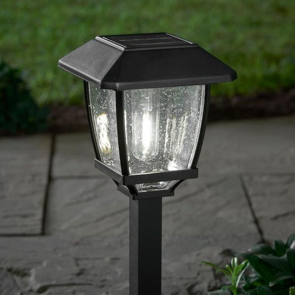 Hampton Bay 14 Lumens Black LED Outdoor Solar Path Light with Seedy Glass Lens and Vintage Bulb