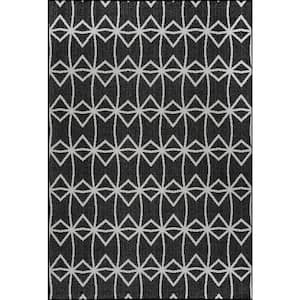 Saunders Geometric Dark Grey Doormat 3 ft. 6 in. x 5 ft. Indoor/Outdoor Patio Area Rug