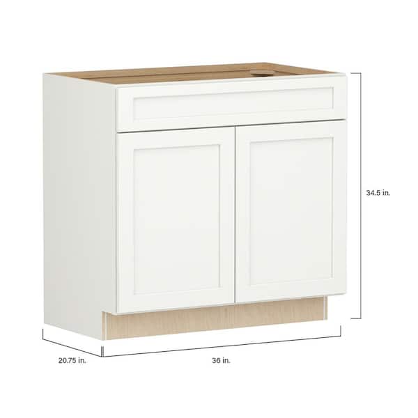 SIMPLY WOODMARK PRO Shaker Partial Overlay 36 in W x 20.75 in D x 34.5 in H Plywood Assembled Vanity Sink Base Bath Cabinet in Linen White