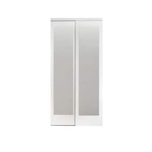 72 in. x 80 in. Mir-Mel White Mirror Solid Core MDF Interior Closet Sliding Door with Chrome Trim