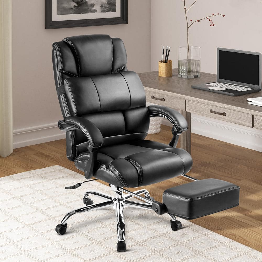 Lucklife Black PU Leather Office Chair with Footrest Big and Tall