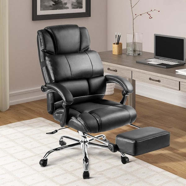 Multi-Position PU Leather Executive Office Computer Chair with Double  Padded, Support Cushion and Footrest, Black