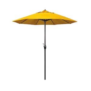 7.5 ft. Bronze Aluminum Market Auto-Tilt Crank Lift Patio Umbrella in Sunflower Yellow Sunbrella