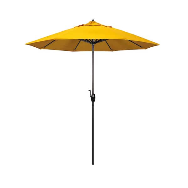 California Umbrella 7.5 ft. Bronze Aluminum Market Auto-Tilt Crank Lift Patio Umbrella in Sunflower Yellow Sunbrella