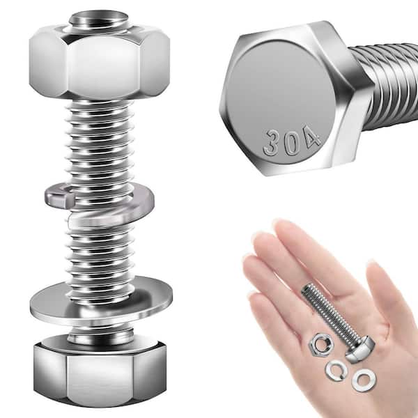 1/4 in.-20 x 1-1/2 in. Stainless Steel Hex Bolt with Nut, Washer and Lock Washer (20-Pack)