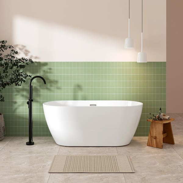 ANGELES HOME 59 in. x 28.5 in. Soaking Bathtub with Classic Slotted Overflow and Toe-tap Drain in Chrome, cUPC Certified,Glossy White