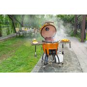 22 in. Kamado Dual Fuel Charcoal/Gas Grill in Orange with Cover, Gas Burner Kit, Cart, Shelves, Lava Stone, Ash Drawer