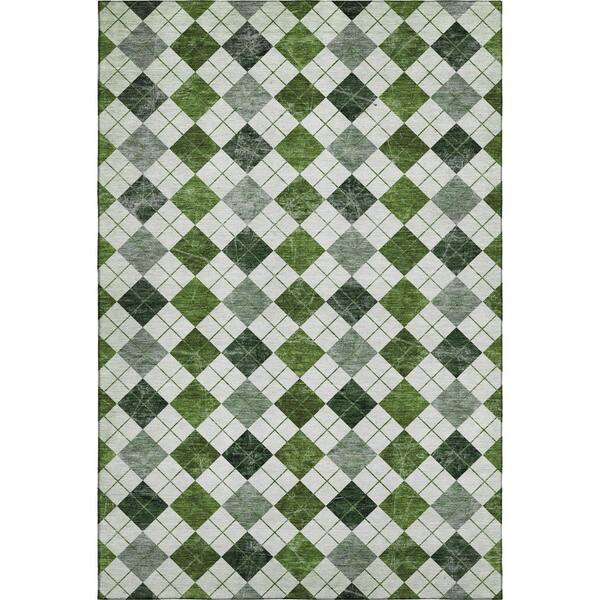 Mayfield Premium Machine Washable Abstract AMF2237 Olive 3 ft. x 5 ft. Area Rug